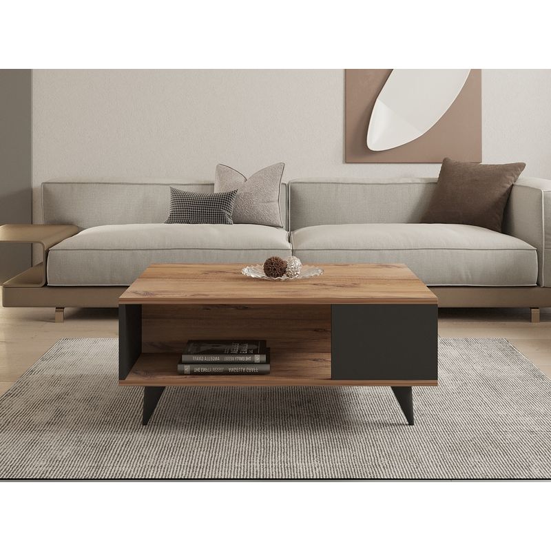 Casa si Gradina - Mobilier - Mese si birouri - Masute de cafea - Masuta de cafea, Hanah Home, pal melaminat, nuc si negru, 90x60x39.5 cm - Infinity.ro