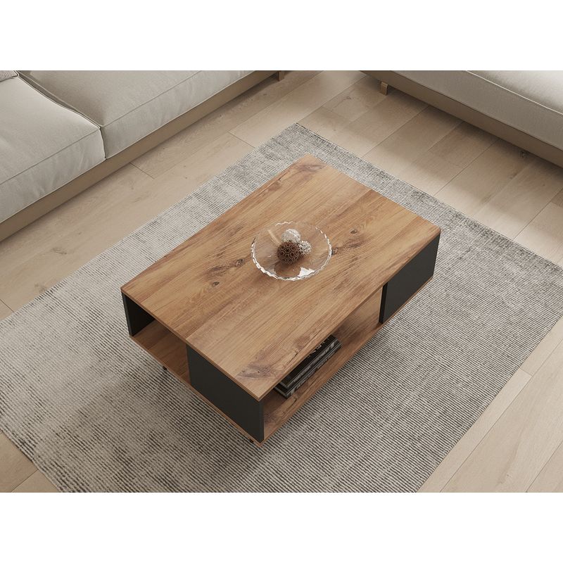 Casa si Gradina - Mobilier - Mese si birouri - Masute de cafea - Masuta de cafea, Hanah Home, pal melaminat, nuc si negru, 90x60x39.5 cm - Infinity.ro