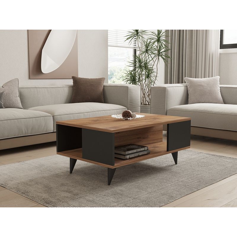 Casa si Gradina - Mobilier - Mese si birouri - Masute de cafea - Masuta de cafea, Hanah Home, pal melaminat, nuc si negru, 90x60x39.5 cm - Infinity.ro