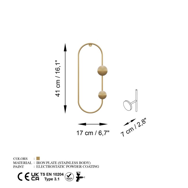 Casa si Gradina - Mobilier - Organizare si depozitare - Cuiere - Carlig de perete, Wallxpert, metal, auriu, 17x7x41 cm - Infinity.ro
