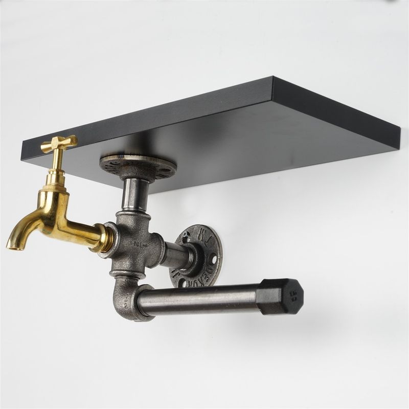 Casa si Gradina - Sanitare - Suporturi si accesorii baie - Suporturi baie - Suport hartie igienica, Hanah Home, mdf, negru si argintiu, 30x17x23 cm - Infinity.ro