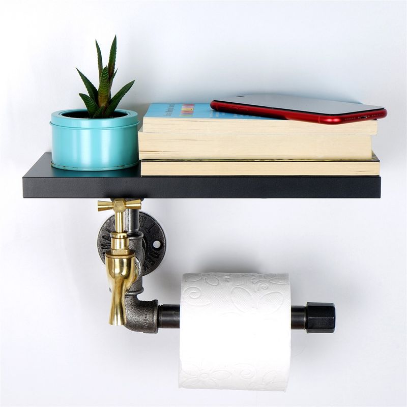 Casa si Gradina - Sanitare - Suporturi si accesorii baie - Suporturi baie - Suport hartie igienica, Hanah Home, mdf, negru si argintiu, 30x17x23 cm - Infinity.ro