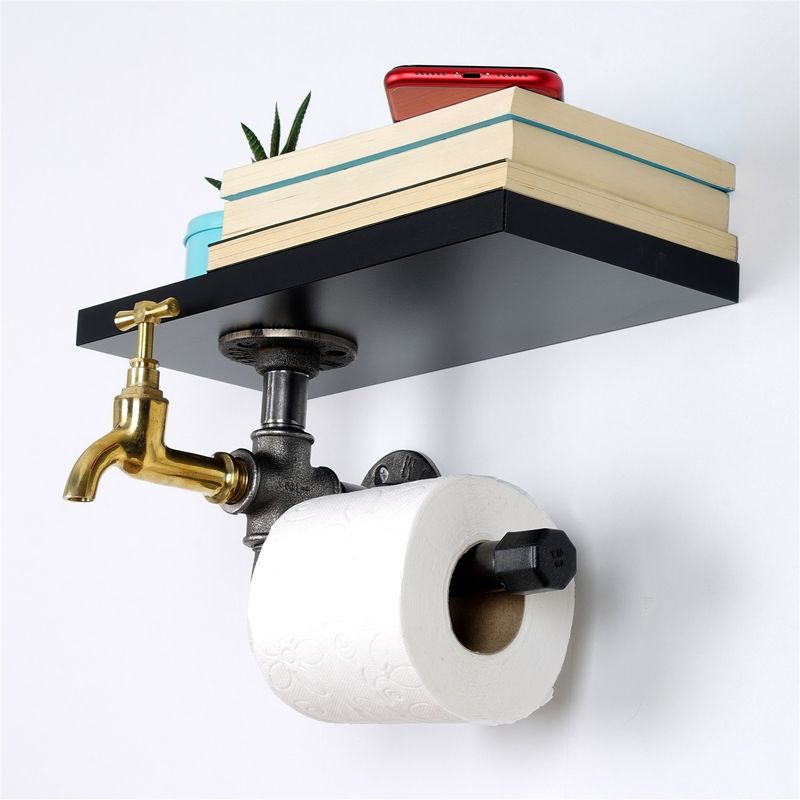 Casa si Gradina - Sanitare - Suporturi si accesorii baie - Suporturi baie - Suport hartie igienica, Hanah Home, mdf, negru si argintiu, 30x17x23 cm - Infinity.ro