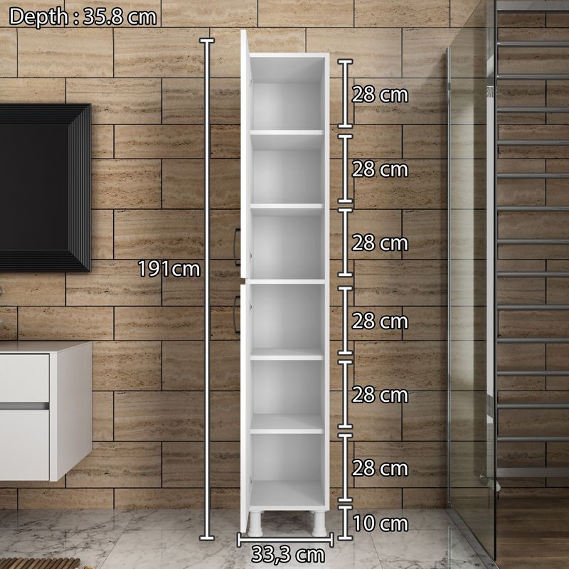 Casa si Gradina - Mobilier - Comode si corpuri - Corpuri bucatarie - Dulap multifunctional, Hanah Home, pal melaminat, alb, 33.3x35.8x191 cm - Infinity.ro