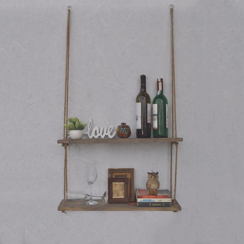 Casa si Gradina - Mobilier - Biblioteci si rafturi - Rafturi - Raft de perete, Hanah Home, lemn de molid, nuc, 60x60x14 cm - Infinity.ro