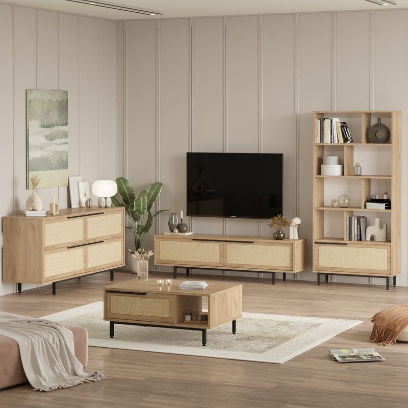 Casa si Gradina - Mobilier - Seturi de mobilier - Seturi living - Set mobilier living, Hanah Home, pal melaminat, stejar, picioare metalice, 956LCS2539 - Infinity.ro