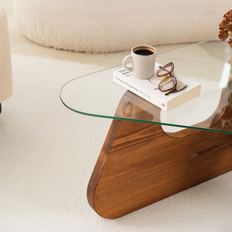Casa si Gradina - Mobilier - Mese si birouri - Masute de cafea - Masuta de cafea, Hanah Home, sticla temperata si lemn masiv, chesnut, 86x66x36 cm - Infinity.ro