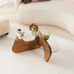 Casa si Gradina - Mobilier - Mese si birouri - Masute de cafea - Masuta de cafea, Hanah Home, sticla temperata si lemn masiv, chesnut, 86x66x36 cm - Infinity.ro