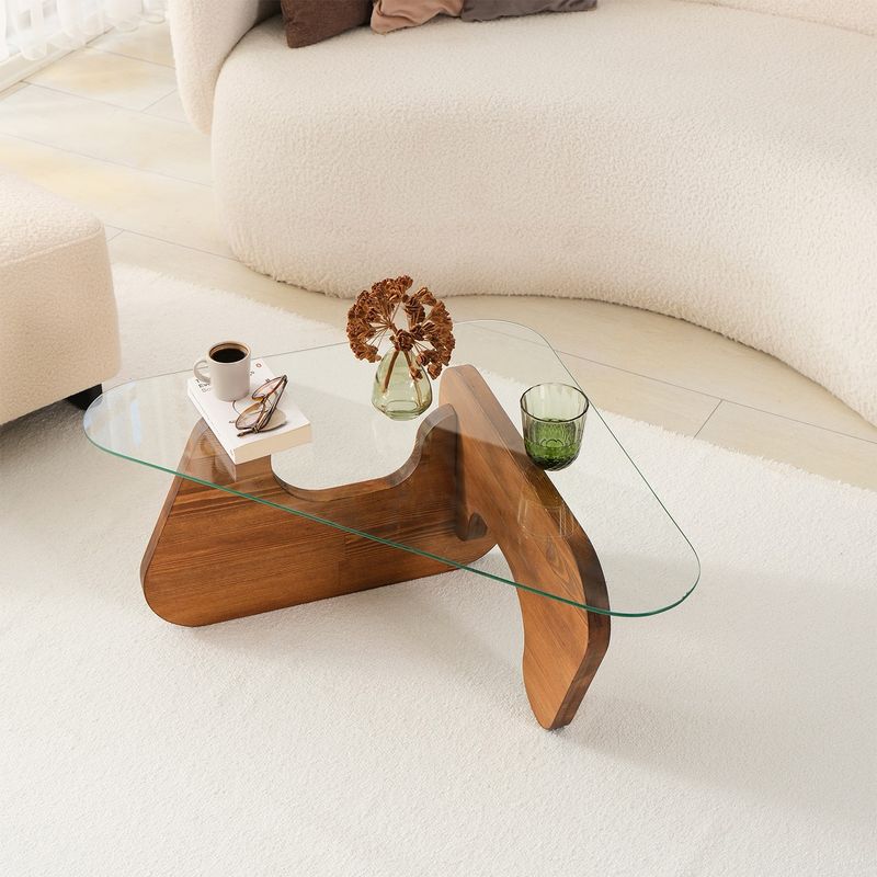 Casa si Gradina - Mobilier - Mese si birouri - Masute de cafea - Masuta de cafea, Hanah Home, sticla temperata si lemn masiv, chesnut, 86x66x36 cm - Infinity.ro