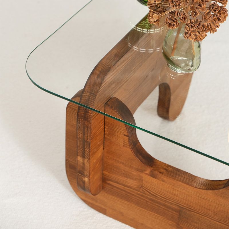 Casa si Gradina - Mobilier - Mese si birouri - Masute de cafea - Masuta de cafea, Hanah Home, sticla temperata si lemn masiv, chesnut, 86x66x36 cm - Infinity.ro