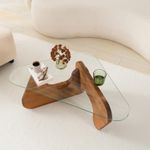Casa si Gradina - Mobilier - Mese si birouri - Masute de cafea - Masuta de cafea, Hanah Home, sticla temperata si lemn masiv, chesnut, 86x66x36 cm - Infinity.ro