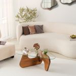 Casa si Gradina - Mobilier - Mese si birouri - Masute de cafea - Masuta de cafea, Hanah Home, sticla temperata si lemn masiv, chesnut, 86x66x36 cm - Infinity.ro