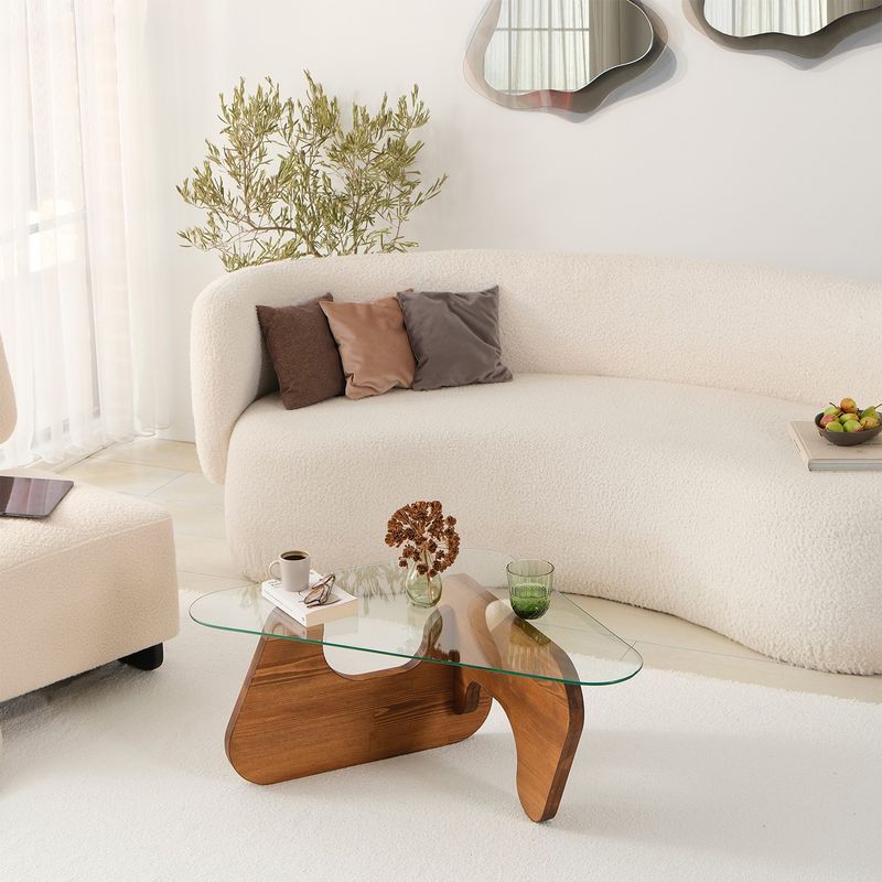 Casa si Gradina - Mobilier - Mese si birouri - Masute de cafea - Masuta de cafea, Hanah Home, sticla temperata si lemn masiv, chesnut, 86x66x36 cm - Infinity.ro