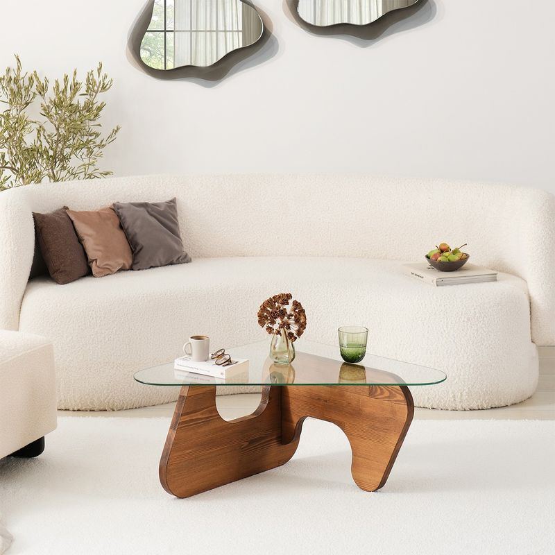 Casa si Gradina - Mobilier - Mese si birouri - Masute de cafea - Masuta de cafea, Hanah Home, sticla temperata si lemn masiv, chesnut, 86x66x36 cm - Infinity.ro