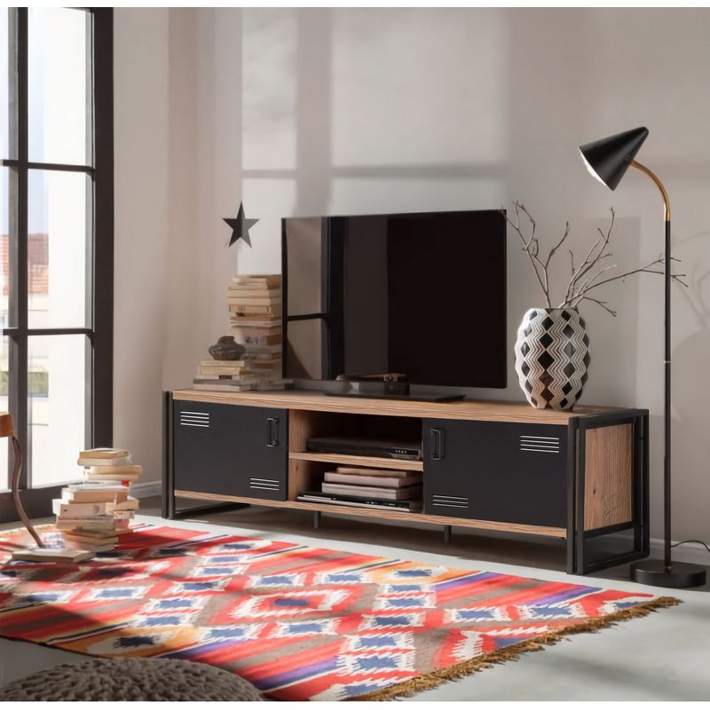 Casa si Gradina - Mobilier - Comode si corpuri - Comode - Comoda tv, Hanah Home, pal melaminat, pin atlantic si negru, 180x45x50 cm - Infinity.ro