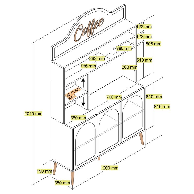 Casa si Gradina - Mobilier - Comode si corpuri - Corpuri bucatarie - Dulap bar cafea, Hanah Home, panou de particule melaminat, crem auriu, 120x35x202 cm - Infinity.ro