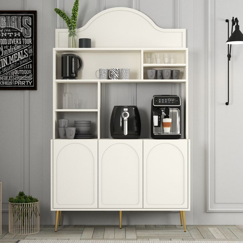 Casa si Gradina - Mobilier - Comode si corpuri - Corpuri bucatarie - Dulap bar cafea, Hanah Home, panou de particule melaminat, crem auriu, 120x35x202 cm - Infinity.ro