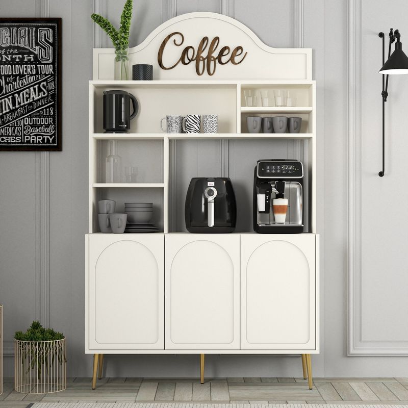 Casa si Gradina - Mobilier - Comode si corpuri - Corpuri bucatarie - Dulap bar cafea, Hanah Home, panou de particule melaminat, crem auriu, 120x35x202 cm - Infinity.ro