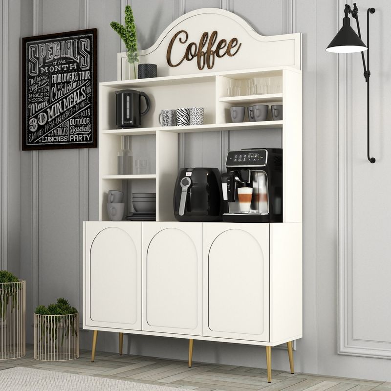 Casa si Gradina - Mobilier - Comode si corpuri - Corpuri bucatarie - Dulap bar cafea, Hanah Home, panou de particule melaminat, crem auriu, 120x35x202 cm - Infinity.ro