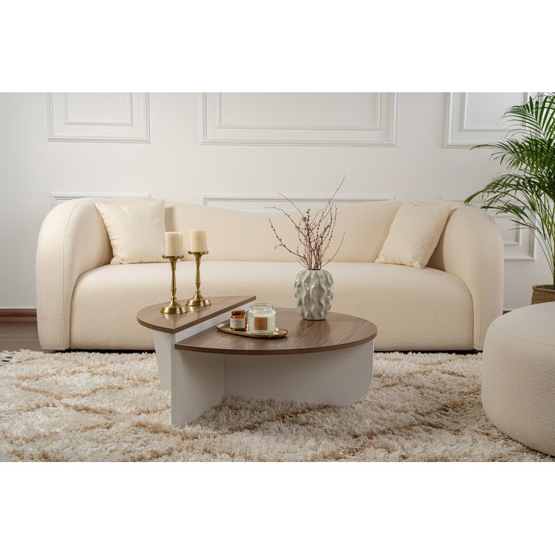 Casa si Gradina - Mobilier - Mese si birouri - Masute de cafea - Masuta de cafea, Hanah Home, pal melaminat, nuc si alb, 90x60x30 cm - Infinity.ro