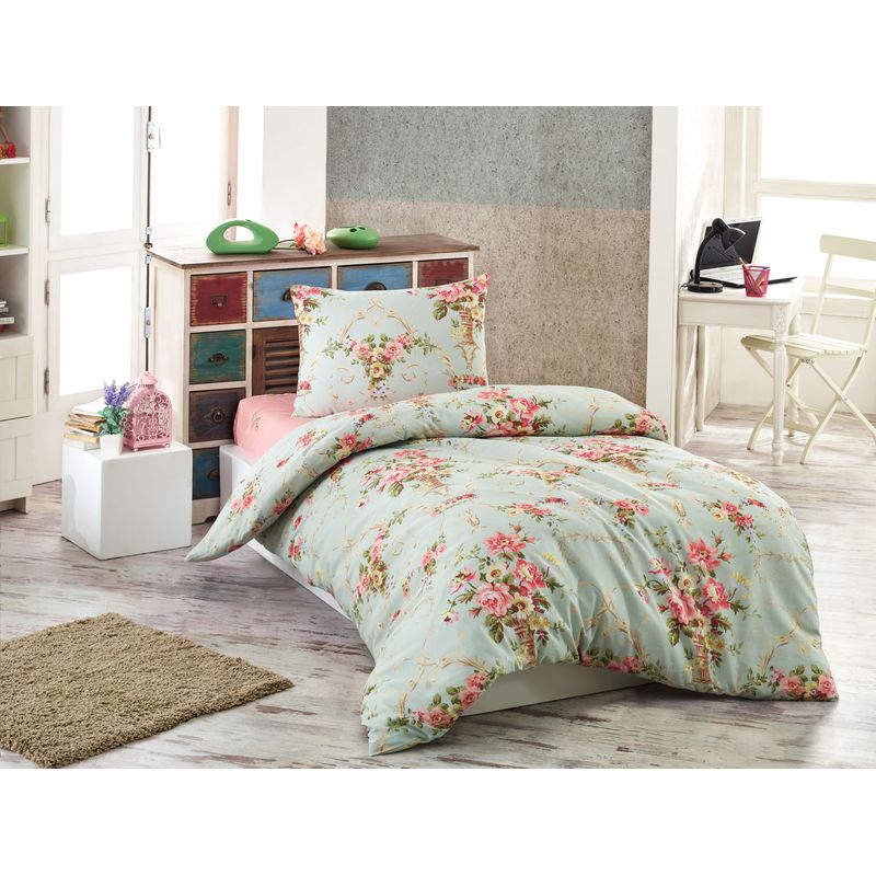 Casa si Gradina - Textile si covoare - Lenjerii de pat - Seturi de lenjerie - Set lenjerie de pat single, L'essentiel Maison, menta, roz, galben, verde, 160x220 cm, 65% bumbac, 35% poliester - Infinity.ro