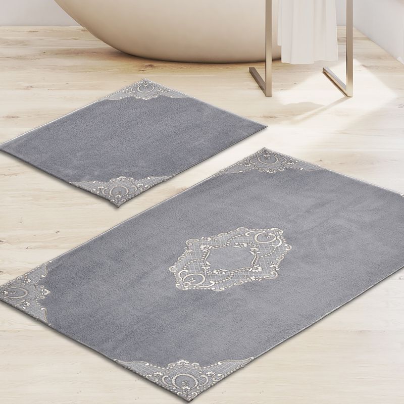 Casa si Gradina - Textile si covoare - Covoare - Covorase baie - Set covorase de baie, L'essentiel Maison, gri, 50x60 cm + 60x100 cm, 100% poliester, antiderapant - Infinity.ro