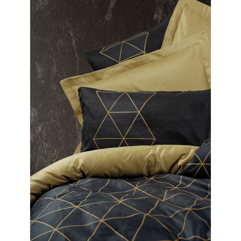 Casa si Gradina - Textile si covoare - Lenjerii de pat - Seturi de lenjerie - Set lenjerie de pat single, L'essentiel Maison, bumbac ranforce, auriu negru, 160x220 cm - Infinity.ro