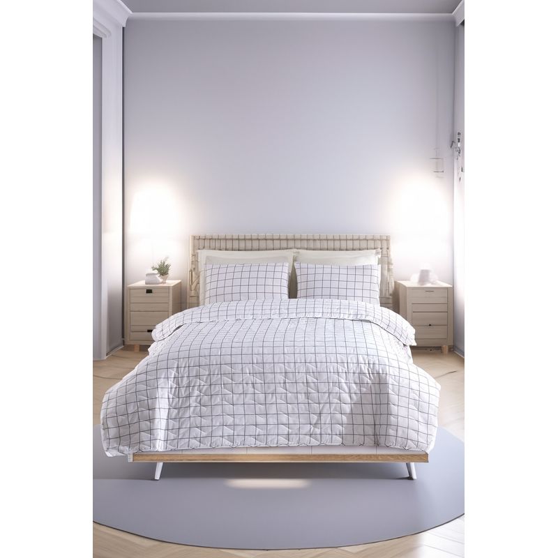 Casa si Gradina - Textile si covoare - Lenjerii de pat - Seturi de lenjerie - Set lenjerie de pat dublu, L'essentiel Maison, gri alb, 200x220 cm, bumbac poliester, 143EPJ7553 - Infinity.ro