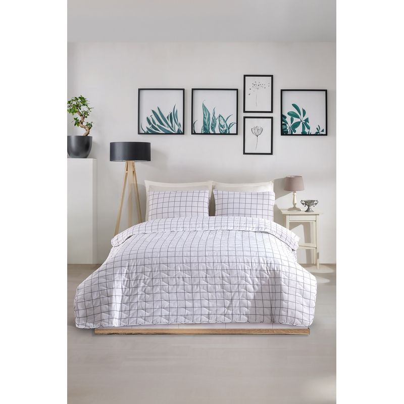 Casa si Gradina - Textile si covoare - Lenjerii de pat - Seturi de lenjerie - Set lenjerie de pat dublu, L'essentiel Maison, gri alb, 200x220 cm, bumbac poliester, 143EPJ7553 - Infinity.ro