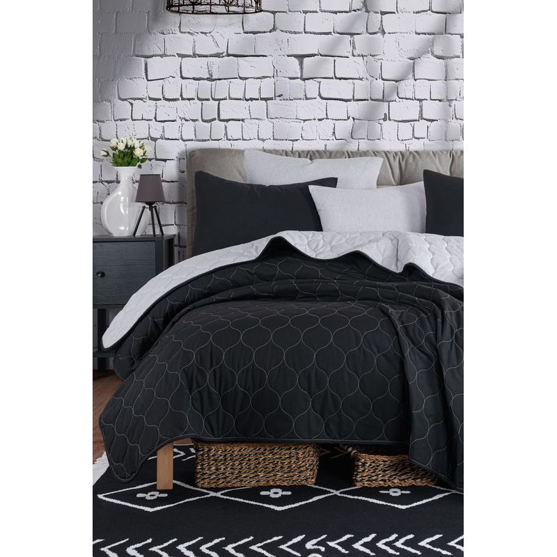 Casa si Gradina - Textile si covoare - Pături și cuverturi - Cuverturi - Set cuvertura pat dublu, L'essentiel Maison, negru si gri, 200x220 cm, bumbac si poliester - Infinity.ro
