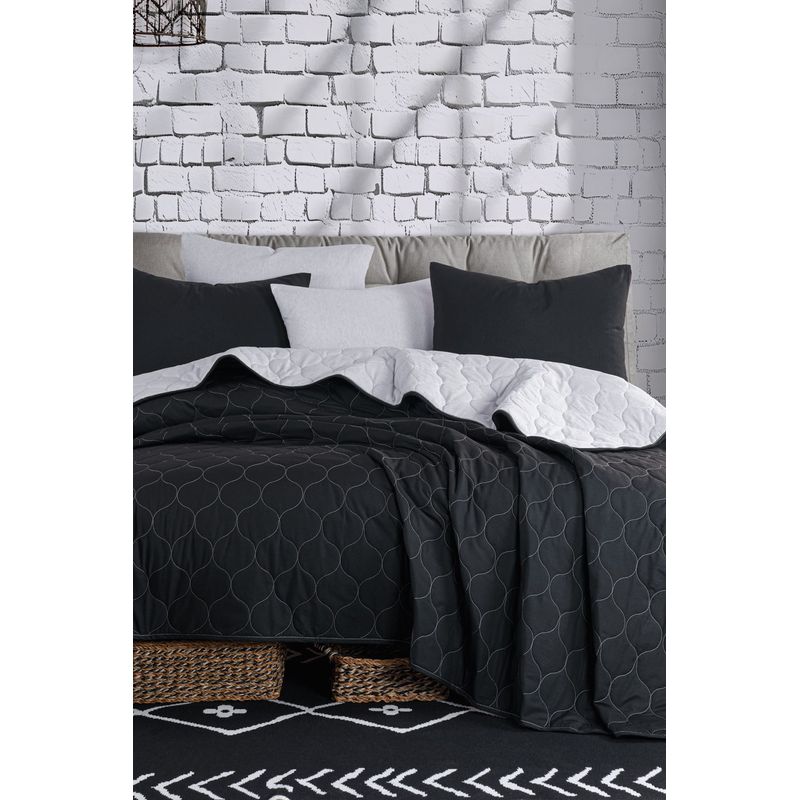 Casa si Gradina - Textile si covoare - Pături și cuverturi - Cuverturi - Set cuvertura pat dublu, L'essentiel Maison, negru si gri, 200x220 cm, bumbac si poliester - Infinity.ro