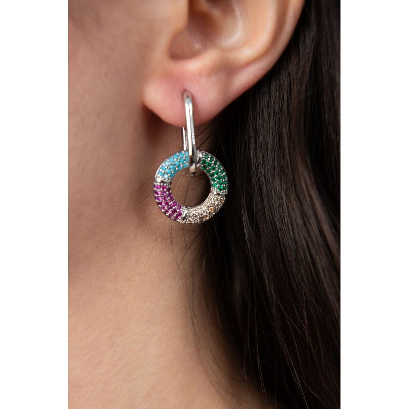 Fashion, accesorii si bijuterii - Femei - Bijuterii femei - Cercei femei - Cercei, Heliophilia, metal, multicolor, zirconiu, diametru 20,8 mm - Infinity.ro