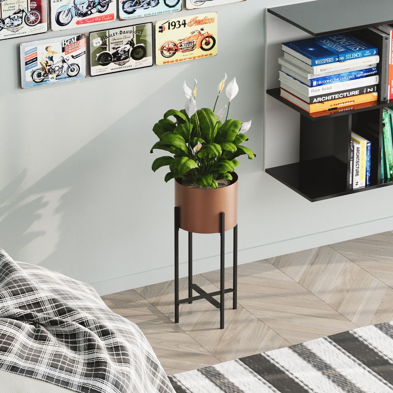 Casa si Gradina - Gradinarit si plante - Plante si ghivece - Ghivece si suporturi - Ghiveci decorativ, Aberto Design, metal, negru cupru, 23x23x48 cm - Infinity.ro