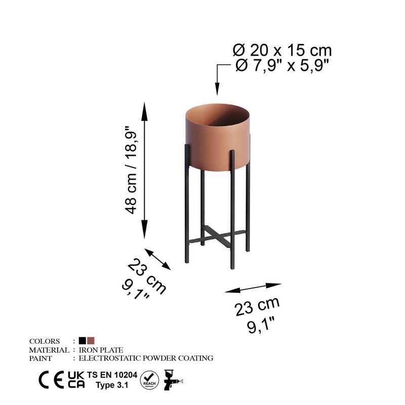 Casa si Gradina - Gradinarit si plante - Plante si ghivece - Ghivece si suporturi - Ghiveci decorativ, Aberto Design, metal, negru cupru, 23x23x48 cm - Infinity.ro