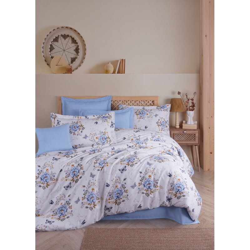 Casa si Gradina - Textile si covoare - Lenjerii de pat - Seturi de lenjerie - Set lenjerie de pat, L'essentiel Maison, albastru alb maro, 200x220 cm, 100% bumbac ranforce - Infinity.ro