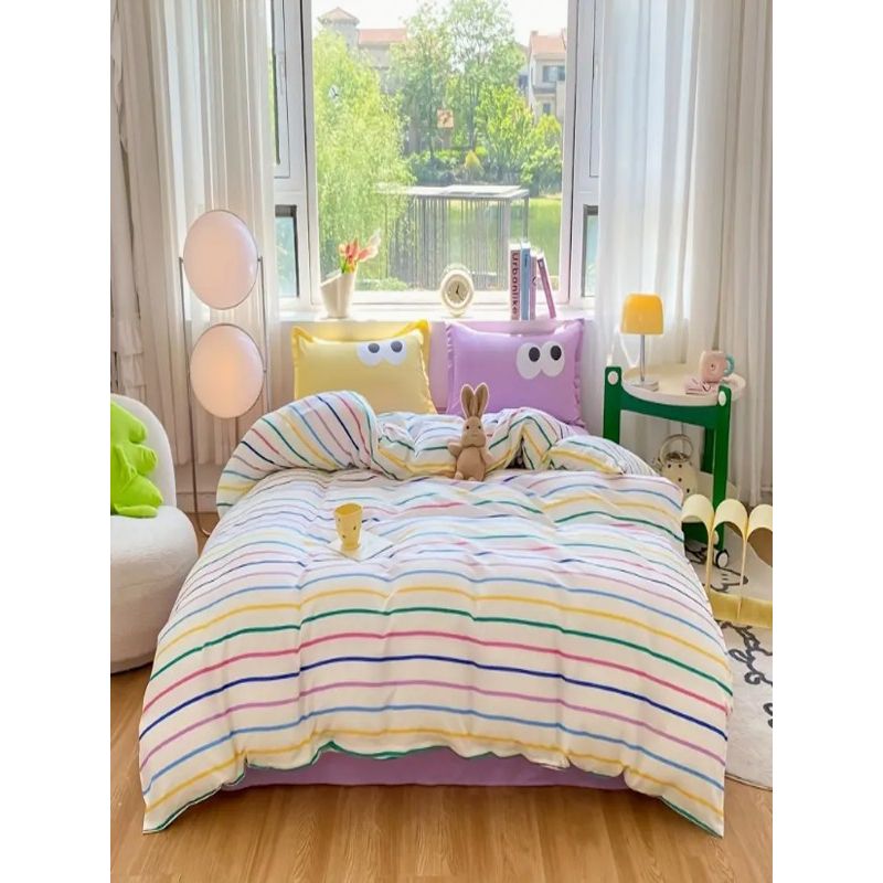 Casa si Gradina - Textile si covoare - Lenjerii de pat - Seturi de lenjerie - Set lenjerie de pat dublu, L'essentiel Maison, galben si lila, 200x220 cm, 65% bumbac 35% poliester - Infinity.ro