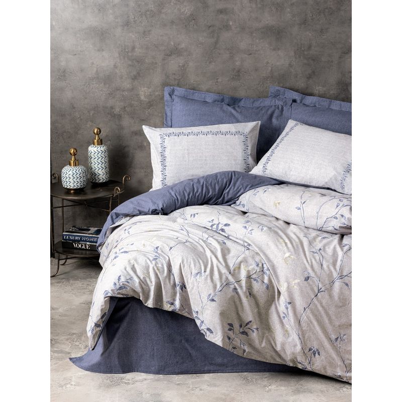 Casa si Gradina - Textile si covoare - Lenjerii de pat - Seturi de lenjerie - Set lenjerie de pat, L'essentiel Maison, albastru inchis/gri deschis, 200x220 cm, bumbac ranforce - Infinity.ro