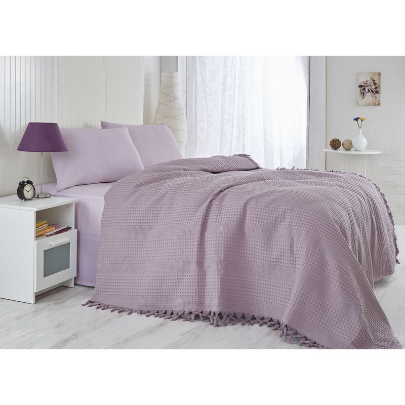 Casa si Gradina - Textile si covoare - Pături și cuverturi - Cuverturi - Cuvertura, L'essentiel Maison, mov, 220x240 cm, 100% bumbac, franjuri handmade - Infinity.ro