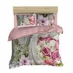 Casa si Gradina - Textile si covoare - Lenjerii de pat - Seturi de lenjerie - Set lenjerie de pat dubla, L'essentiel Maison, roz verde alb, 200x220 cm, microsatina poliester si bumbac, imprimeu 3d - Infinity.ro