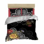 Casa si Gradina - Textile si covoare - Lenjerii de pat - Seturi de lenjerie - Set lenjerie pat dublu, L'essentiel Maison, negru rosu alb galben, 200x220 cm, microsatina poliester si bumbac, imprimare 3d - Infinity.ro