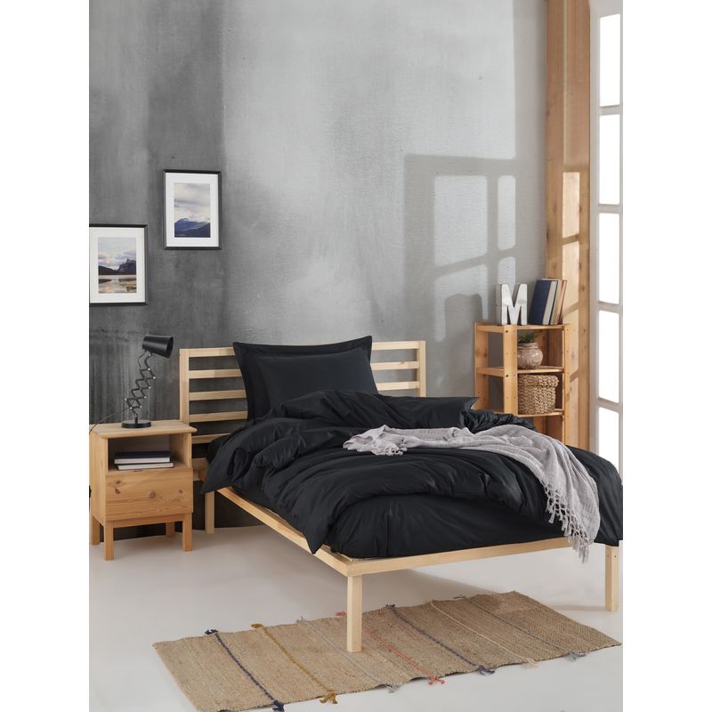 Casa si Gradina - Textile si covoare - Lenjerii de pat - Seturi de lenjerie - Set lenjerie de pat single, L'essentiel Maison, negru, 160x220 cm, 100% bumbac ranforce - Infinity.ro