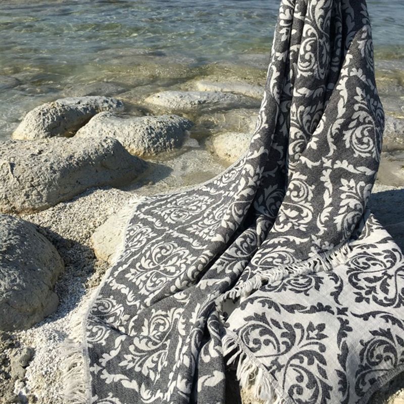 Casa si Gradina - Textile si covoare - Textile baie - Prosoape - Prosop de plaja, L'essentiel Maison, negru alb bej, 90x170 cm, 100% bumbac - Infinity.ro