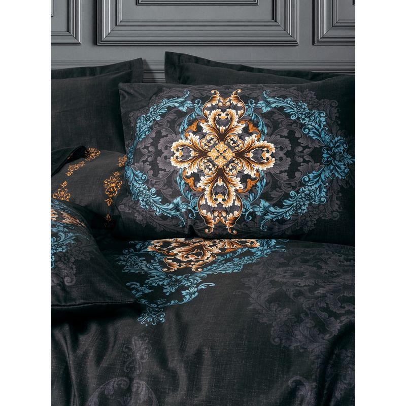 Casa si Gradina - Textile si covoare - Lenjerii de pat - Seturi de lenjerie - Set lenjerie pat dublu, L'essentiel Maison, negru, 200x220 cm, bumbac satinat, imprimare digitala - Infinity.ro