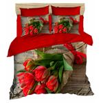 Casa si Gradina - Textile si covoare - Lenjerii de pat - Seturi de lenjerie - Set lenjerie pat dublu, L'essentiel Maison, rosu maro verde, 200x220 cm, microsatina poliester si bumbac - Infinity.ro