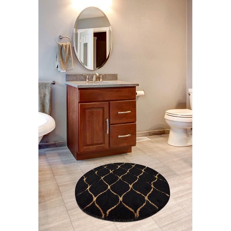 Casa si Gradina - Textile si covoare - Covoare - Covorase baie - Covoras de baie, L'essentiel Maison, negru auriu, 90 cm, 100% acrilic, antiderapant - Infinity.ro