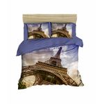 Casa si Gradina - Textile si covoare - Lenjerii de pat - Seturi de lenjerie - Set lenjerie de pat dublu, L'essentiel Maison, albastru maro alb, 200x220 cm, microsatina poliester si bumbac, imprimeu 3d - Infinity.ro