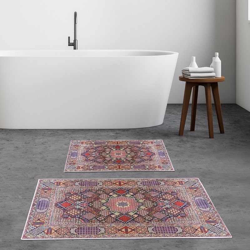 Casa si Gradina - Textile si covoare - Covoare - Covorase baie - Set covorase baie, L'essentiel Maison, multicolor, 50x60 cm si 60x100 cm, 100% poliester, antiderapant, antibacterian, 299ANR1584 - Infinity.ro
