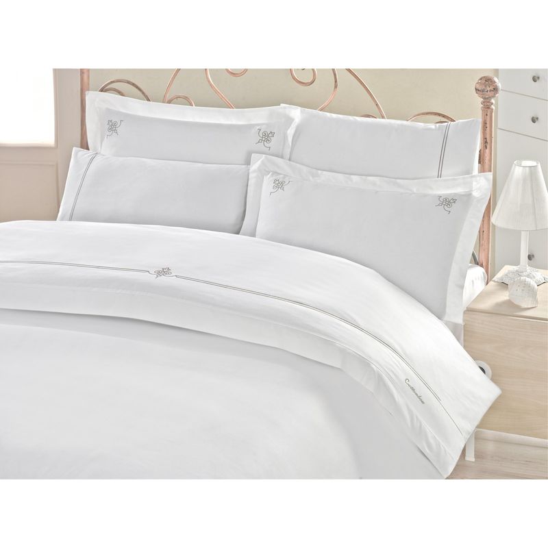 Casa si Gradina - Textile si covoare - Lenjerii de pat - Seturi de lenjerie - Set lenjerie pat dublu, L'essentiel Maison, alb gri, 200x220 cm, 100% bumbac - Infinity.ro