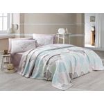 Casa si Gradina - Textile si covoare - Lenjerii de pat - Seturi de lenjerie - Set lenjerie pat dublu, L'essentiel Maison, alb turcoaz verde bej, 100% bumbac, pique 200x230 cm - Infinity.ro