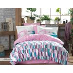 Casa si Gradina - Textile si covoare - Lenjerii de pat - Seturi de lenjerie - Set lenjerie pat dublu, L'essentiel Maison, roz, albastru, alb, maro, 200x220 cm, poplin bumbac 100% - Infinity.ro